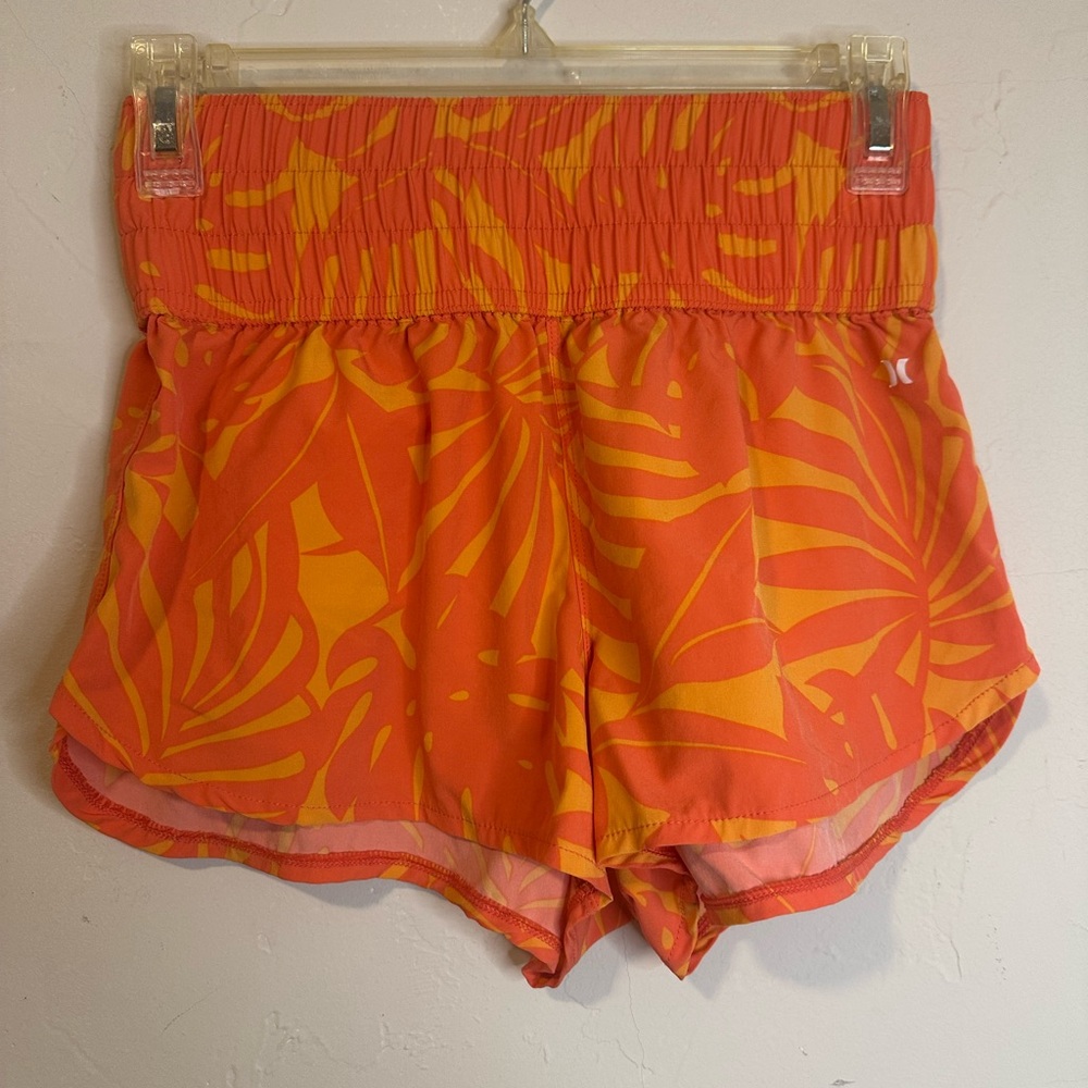 Hurley Women's Orange and Yellow Tropical Athletic Shorts